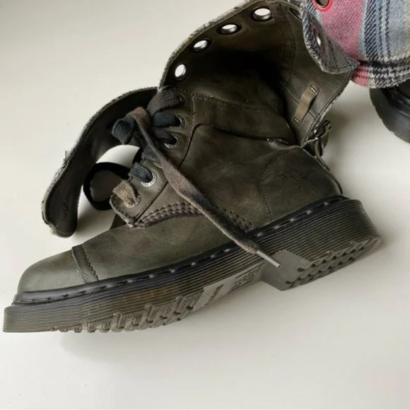 Doc Martens Gray Green Boots Size 6 US Womens Triumph 1914 Fold Over Plaid - Picture 5 of 16